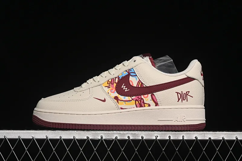 All categories Nk Air Force 1 Air Force series Nk Air Force 1 Low Air Force low top Nike Air Force 1'07 Low Dior joint graffiti rice wine red hook Air Force 1 low top casual sneakers HJ3318-002